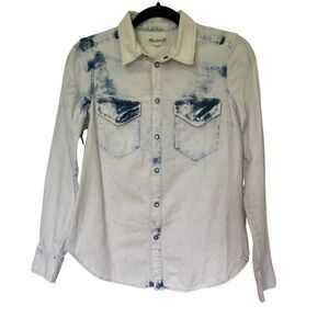 Madewell Western Bleached Denim Tie Dye Shirt Acid Wash Pearl Snap Buttons Small
